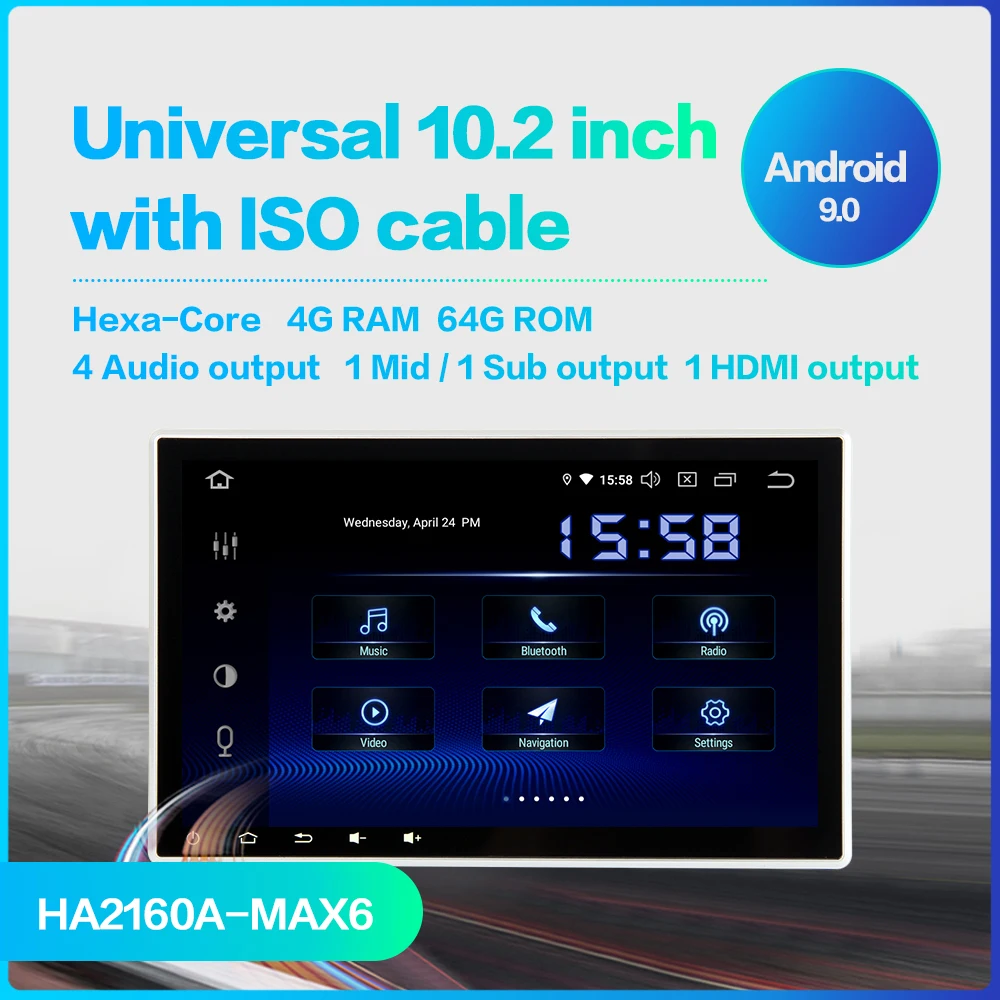 HD 10," сенсорный экран Android 9,0 шестиядерный 64 бит для универсального один din Авторадио PX6 64 Гб rom автомобильный стерео gps Navig