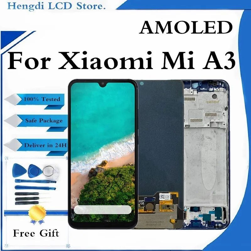 

ЖК-дисплей Super AMOLED для Xiaomi Mi A3/CC9E, сенсорный экран с дигитайзером в сборе с рамкой для Xiaomi Mi A3, MiA3