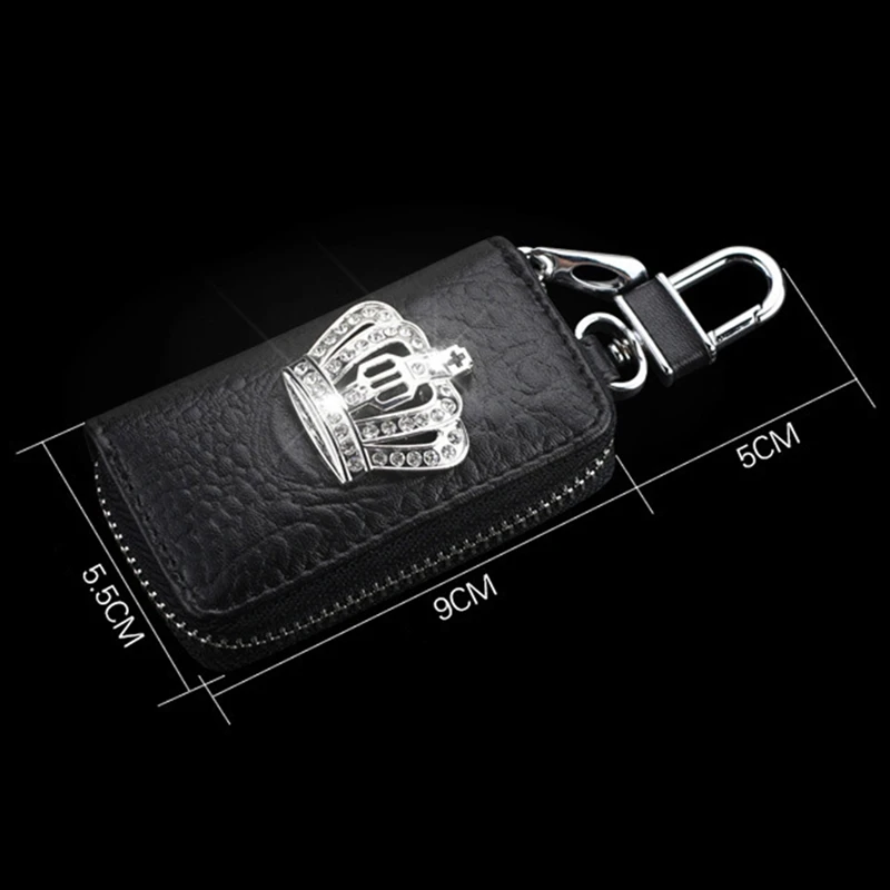 

Key Holder Covers Drivers license Bag Crocodile Leather Crystal Crown Car Key Case Key Organizer Storage Bag Brief Zipper Auto