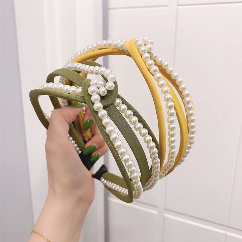 Ободок для волос с жемчужинами и бусинами ободок широкой рамкой перекрестным