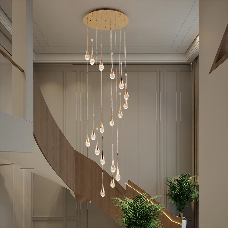 Nordic chandelier golden luxury villa stair living room chandelier mall exhibition hall stair decoration hanging line Chandelier