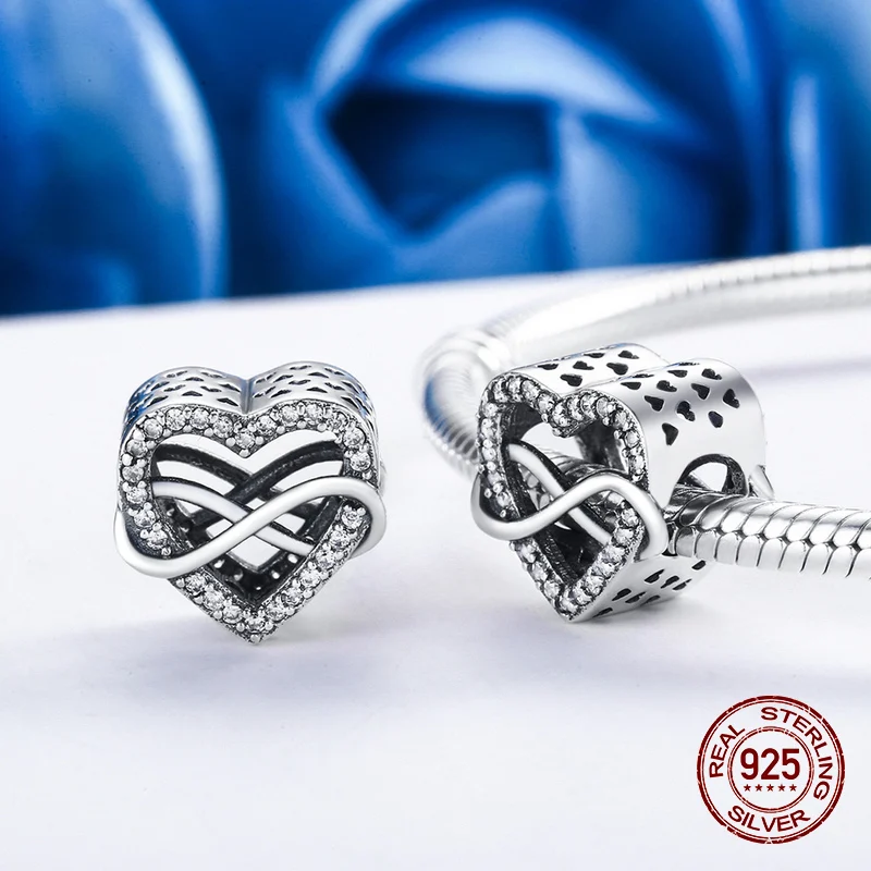 Бусины в форме сердца Endless love clear CZ оригинальный браслет с подвесками ювелирное