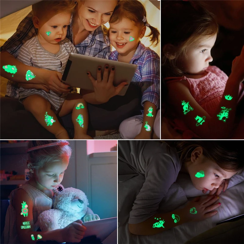 Luminous Temporary Waterproof Children's Tattoo Stickers, Fake Tattoos For Boys And Girls, Flash, Color Tattoos