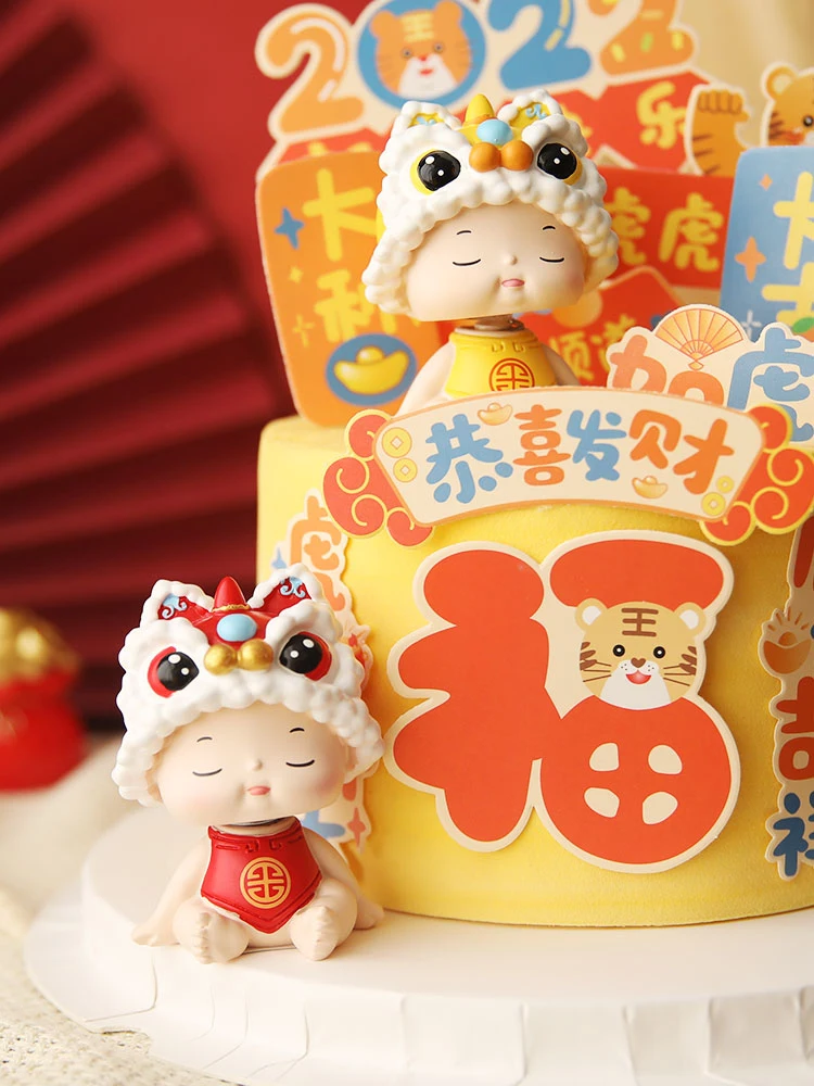 Новый год Тигра торт Топпер С Новым Годом милый желтый тигр лев Фотофон на день