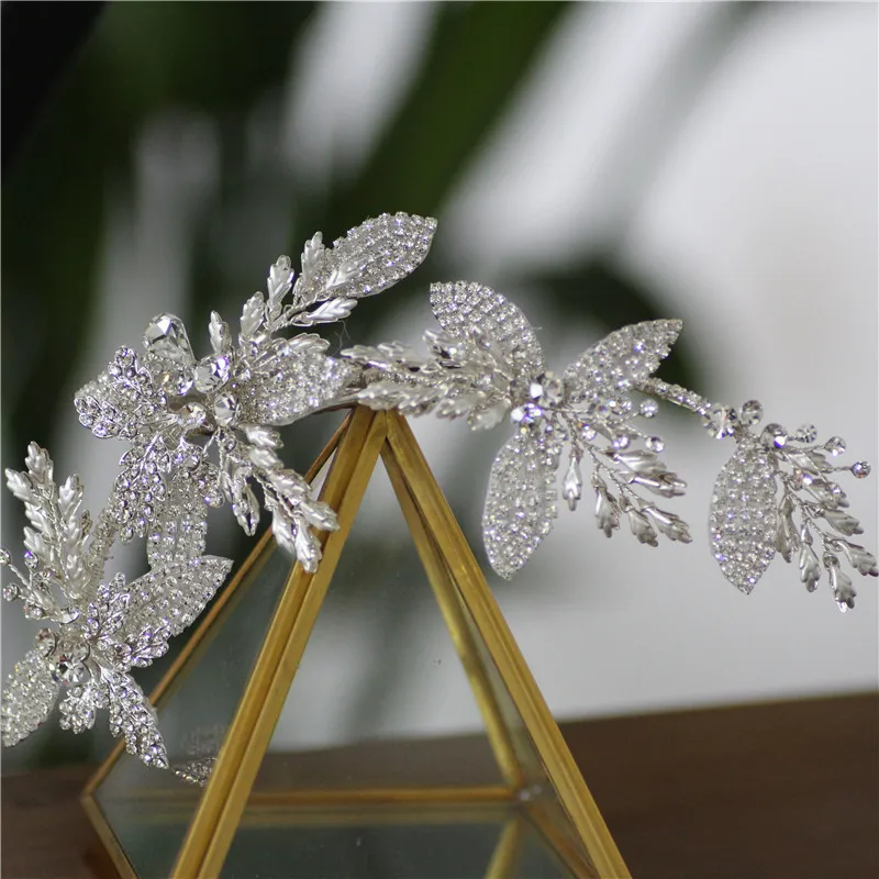 

Shine Silver Color Rhinestone Leaf Wedding Crown Hair Clip Women Prom Accessories Handmade Crystal Bridal Jewelry Hair Vine