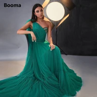 booma green one shoulder prom dresses cape sleeve ruffled tulle a line wedding guest dresses open back long formal party gowns