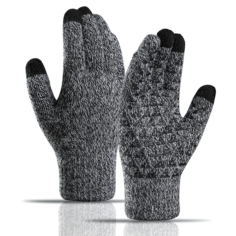 

New knitted touch screen gloves Factory ladies and gentlemen double-layer plus velvet thick warm and anti-skid gloves