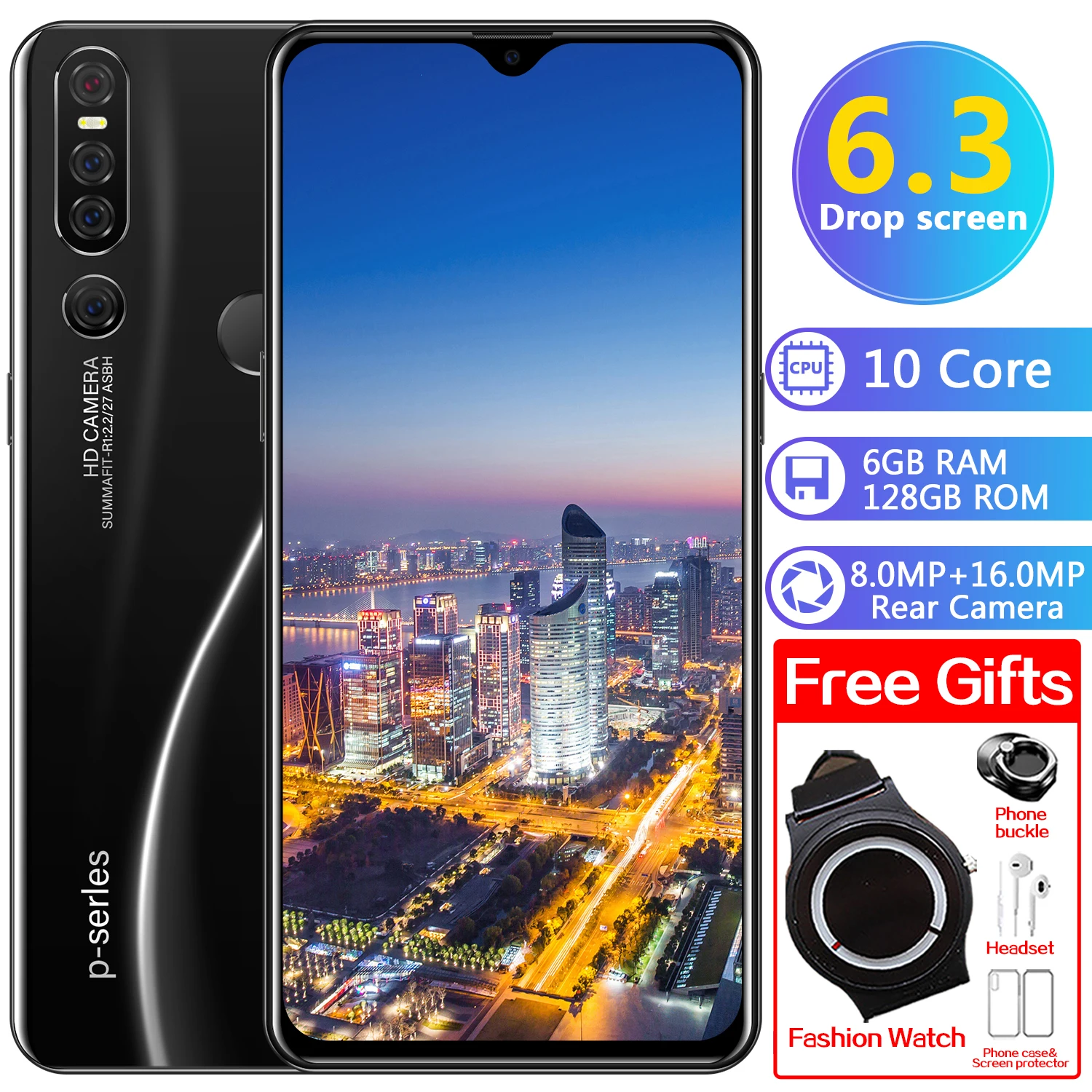 

Original HOMTOM P30 pro 6.3 Inch Android 9.1 Mobile Phone MTK6763 Octa Core 6GB 128GB Rear 13MP Triple Cameras Smartphone
