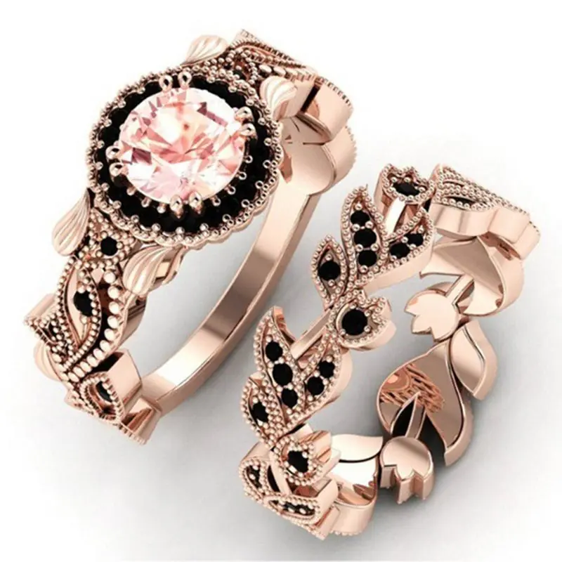 

2pcs/set Vintage Flower Rings Set for Women Luxury Round Crystal Women's Ring 2021 New Arrivals Female Wedding Jewelry Gifts