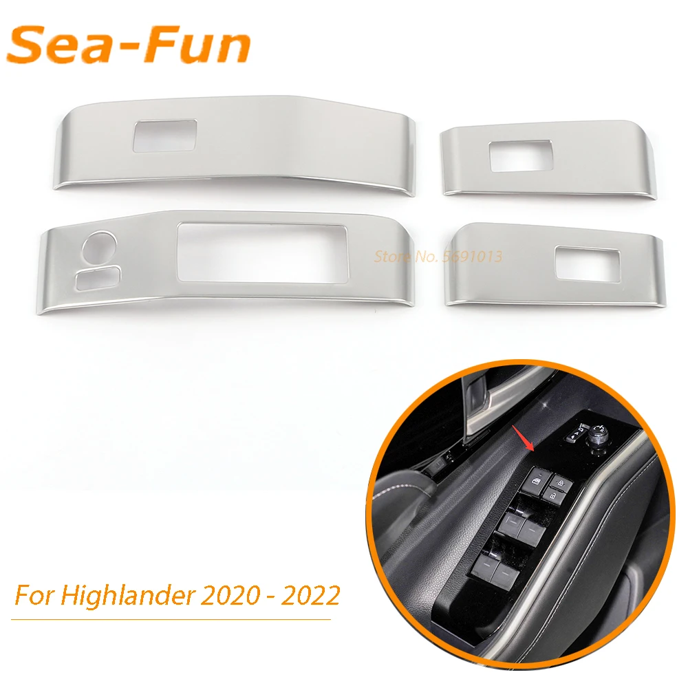 

For Toyota Highlander 2020 2021 2022 Window Lifting Switch Button Decor Cover Frame Chrome Interior Accessories
