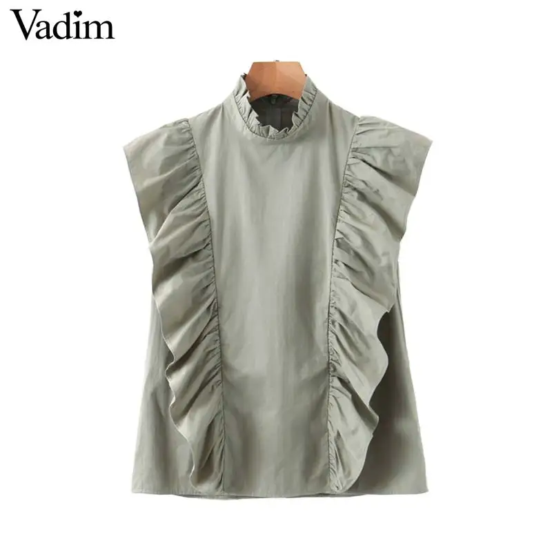 Vadim милый женский блузка с оборками без рукавов гофрированным воротником рубашки