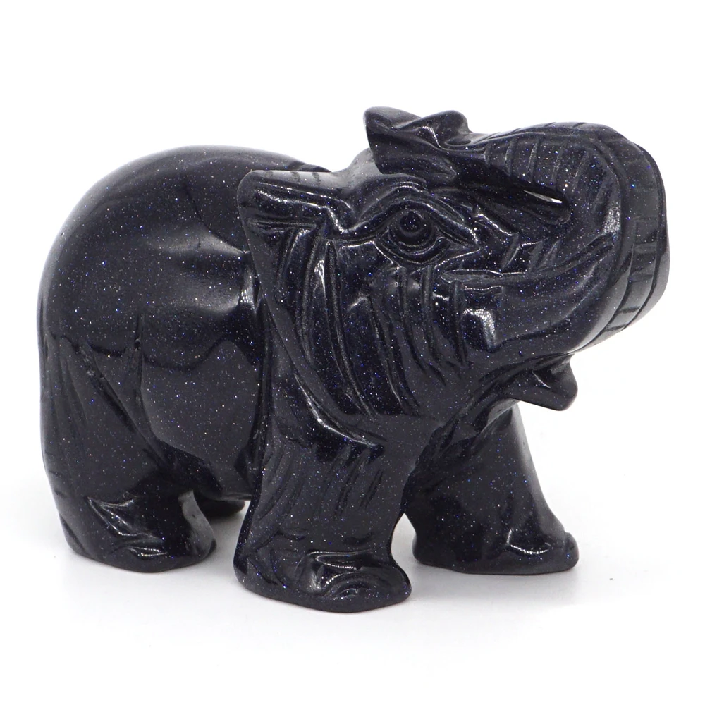 

4" Elephant Statue Blue Goldstone Sand Crystal Carved Reiki Healing Quartz Stone Animal Figurine Crafts Home Decoration