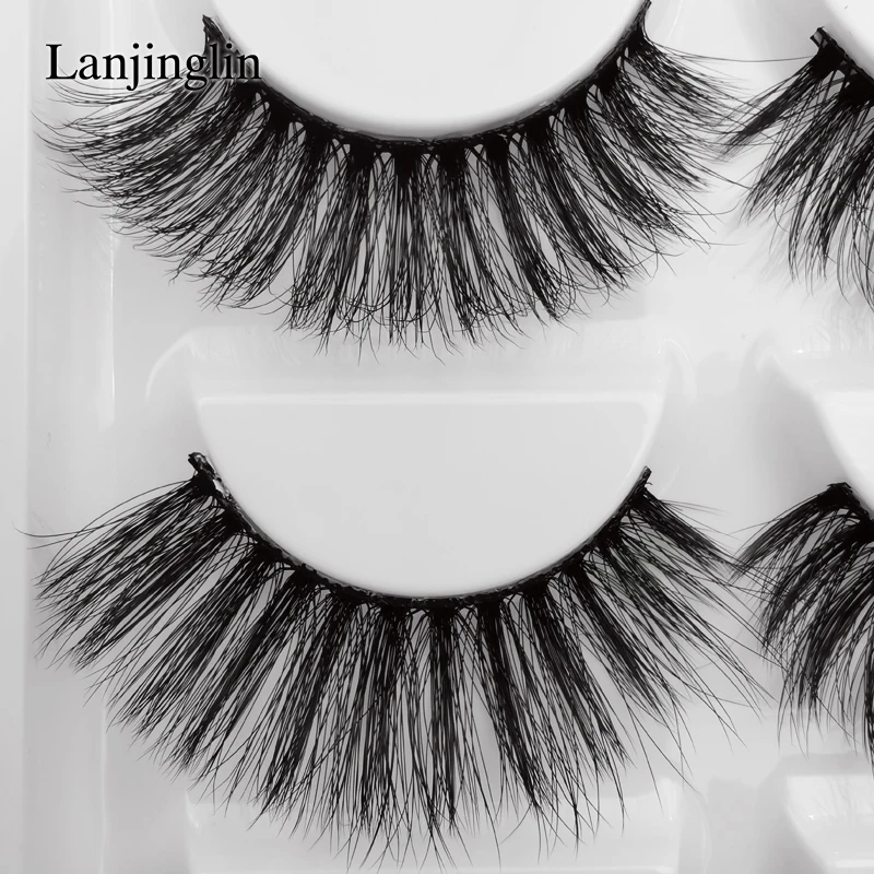 LANJINGLIN 50 boxes/lot natural long mink eyelashes faux cils soft volume 3d lashes hand made false eyelashes wholesale G6