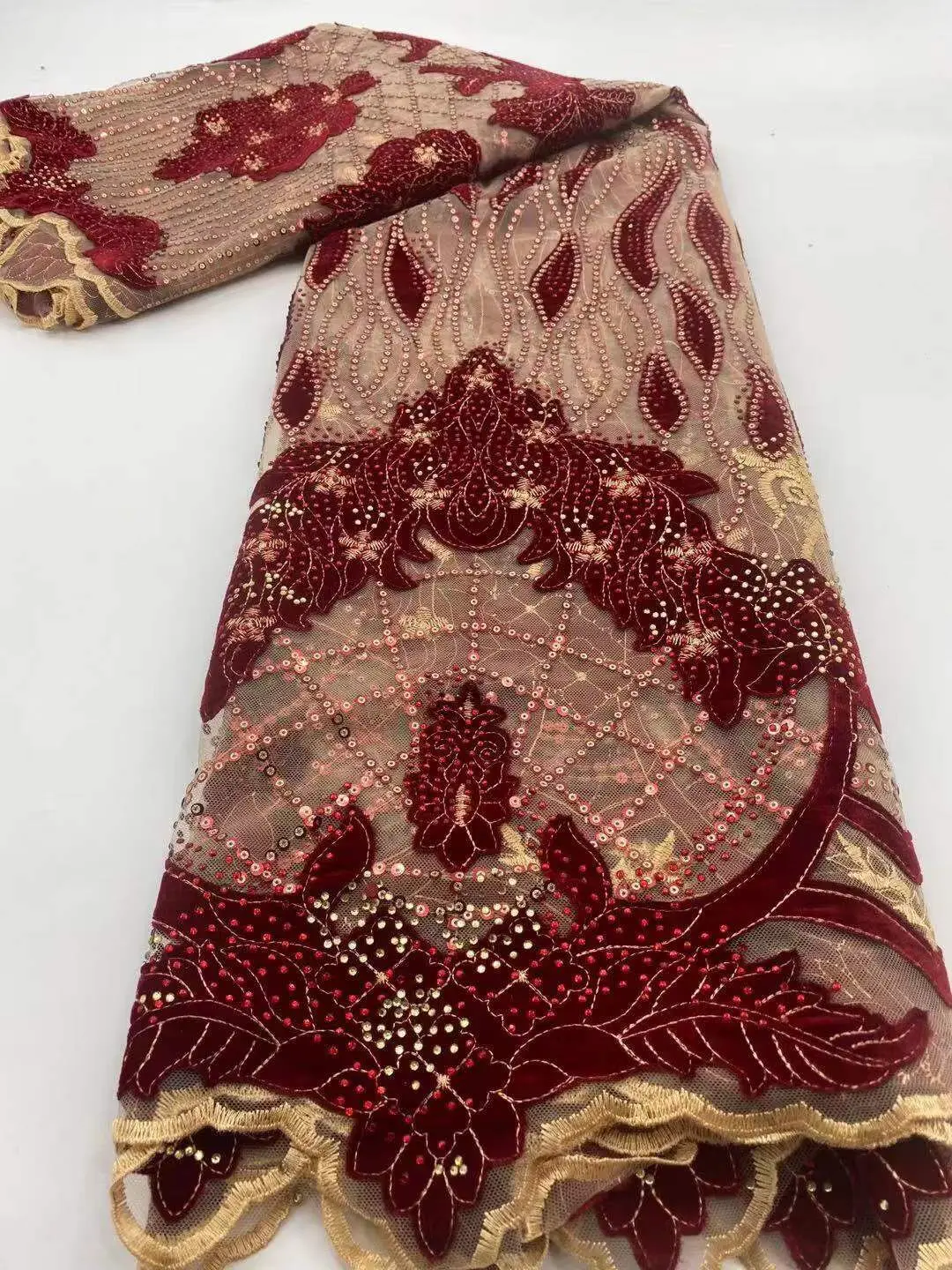 Бархатная нигерийская кружевная вышивка красный цвет Африканский французский