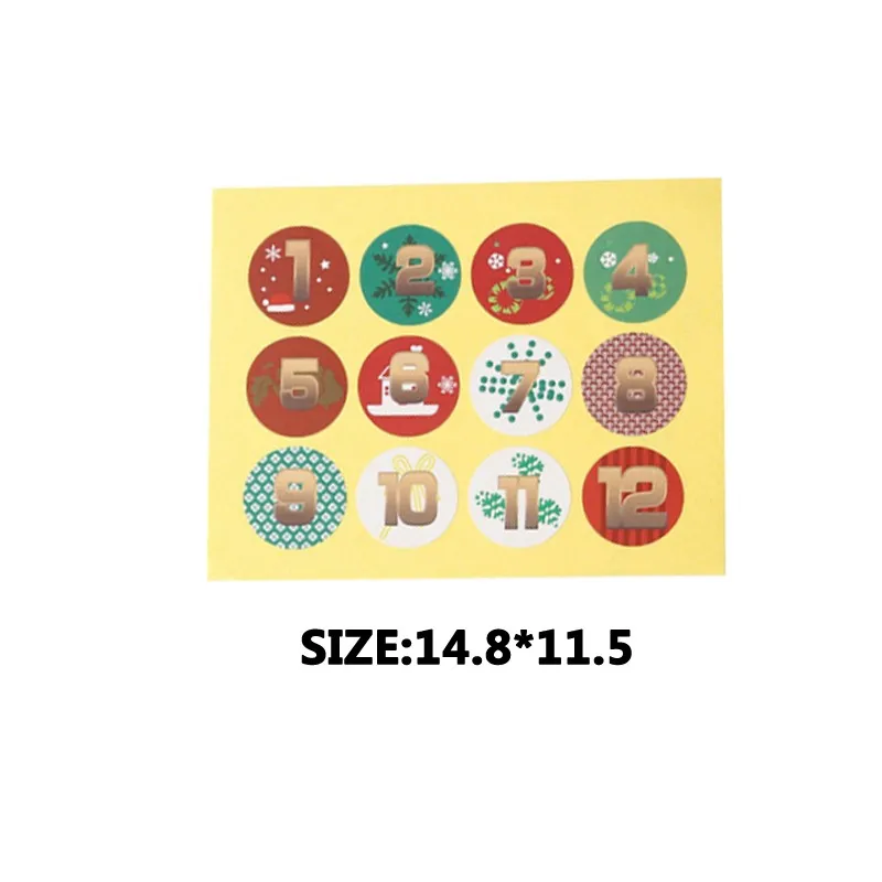 

1200Pcs Creative Christmas Digital Biscuit Candy Seal Sticker Advent Calendar Party Decoration Sticker with high quality