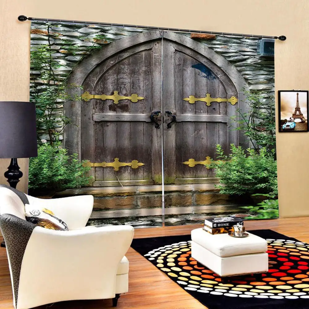 Смешной лес двери узор занавески деревянные Ретро стиль полиэстер печать для