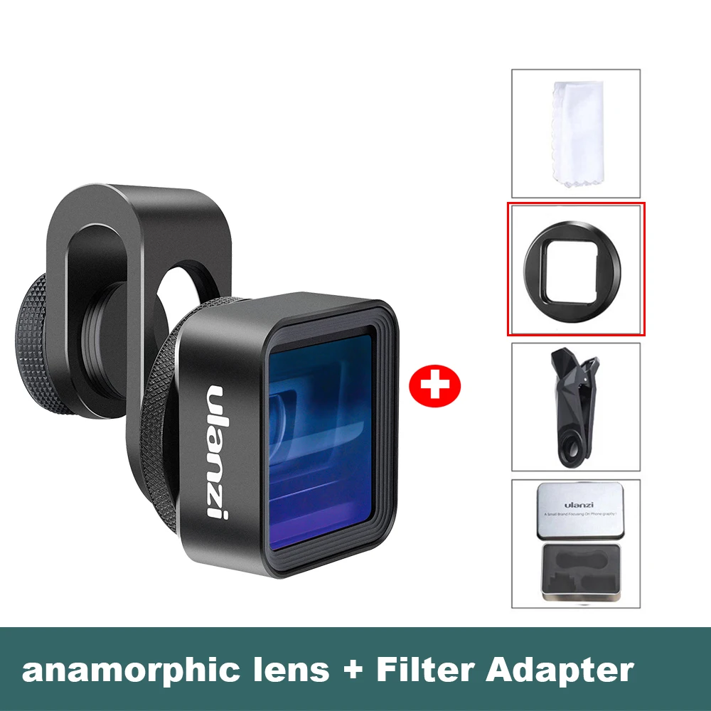 with filter adapter Ulanzi анаморфный объектив для iPhone 11 Pro 1.33X широкоэкранный видео широкоформатный Slr фильм видеомейкер Универсальный телефон объектив - Цвет: with filter adapter