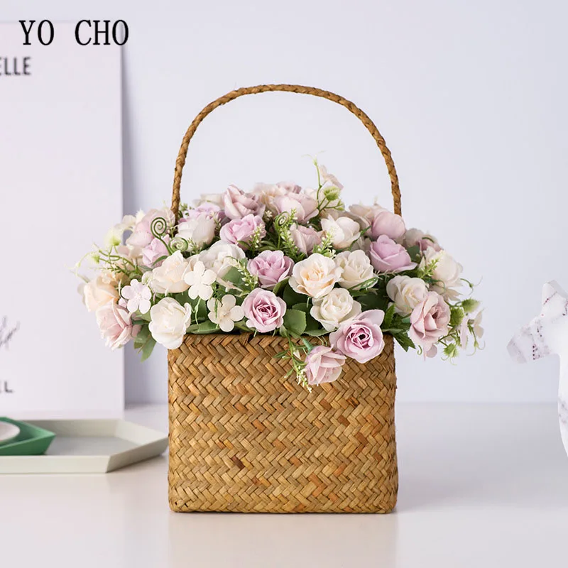 

YO CHO 10 Head Exquisite Silk Rose Flower Bouquets Wedding Centerpieces DIY Decoration Artificail Rose Flowers for Wedding Home