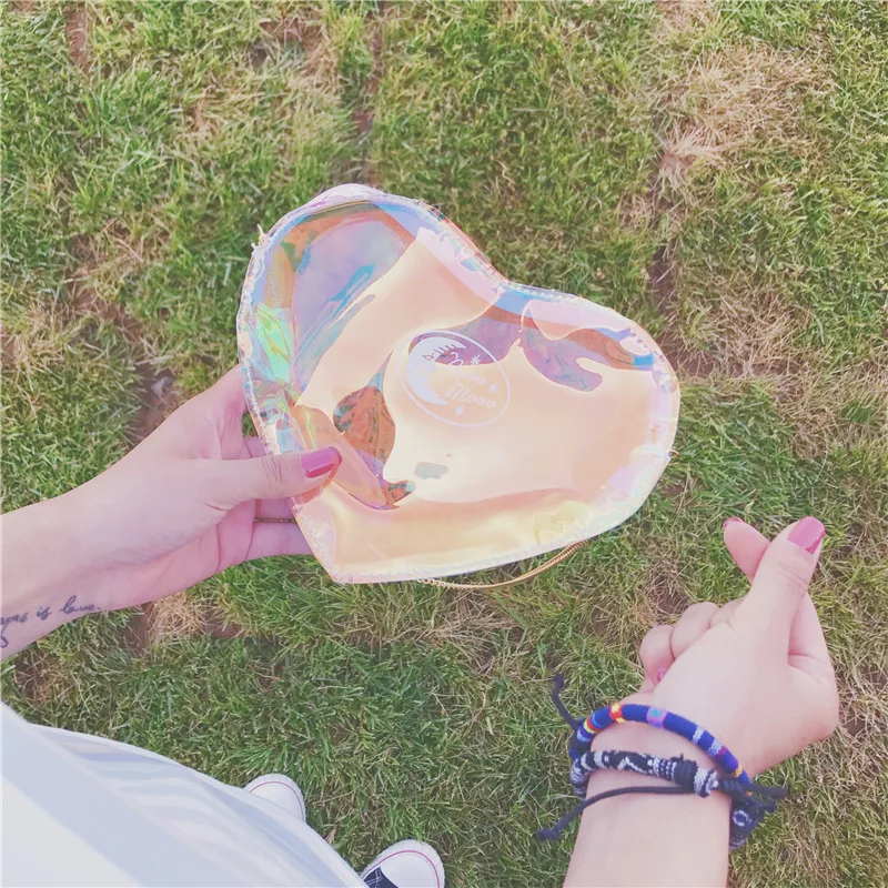 Japanese Harajuku Sweet and Cute Kawaii Girl Transparent Love One-Shoulder Diagonal Bag Mini Chain Bag Female Bag