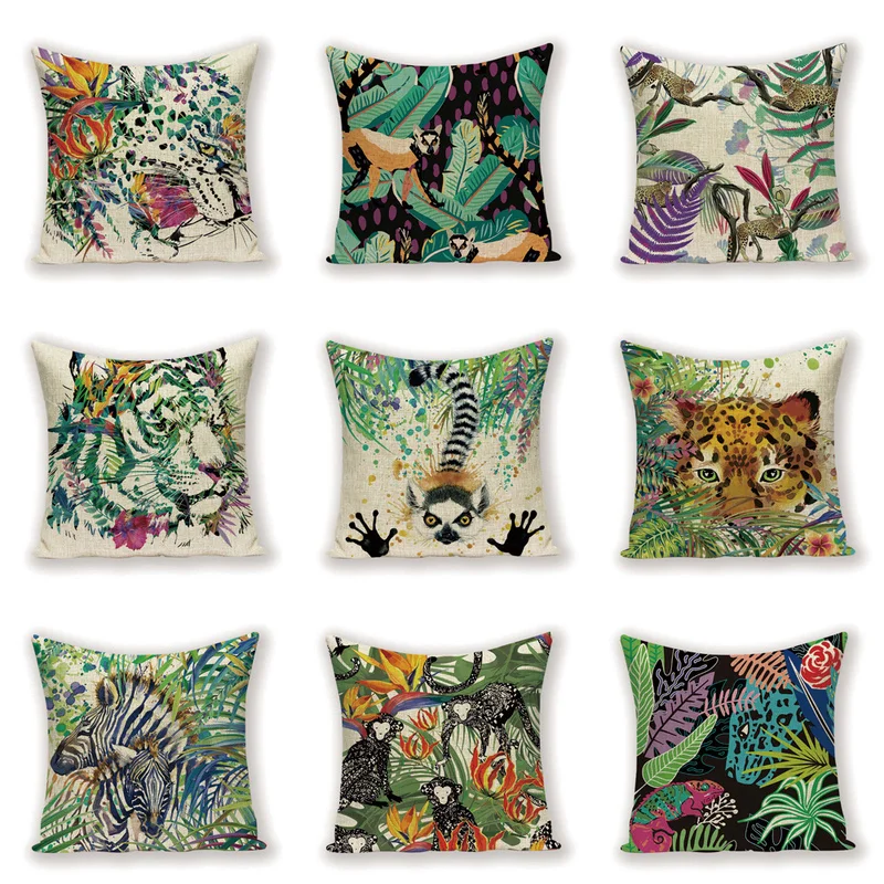 Мультяшные стильные подушки для гостиной с тигром винтажная декоративная