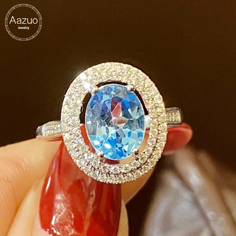 

Aazuo Original Real 18K White Gold Natural Topaz 2.1ct Real Diamonds H SI 0.35ct Crassic Ellipse Ring gifted for Women Au750