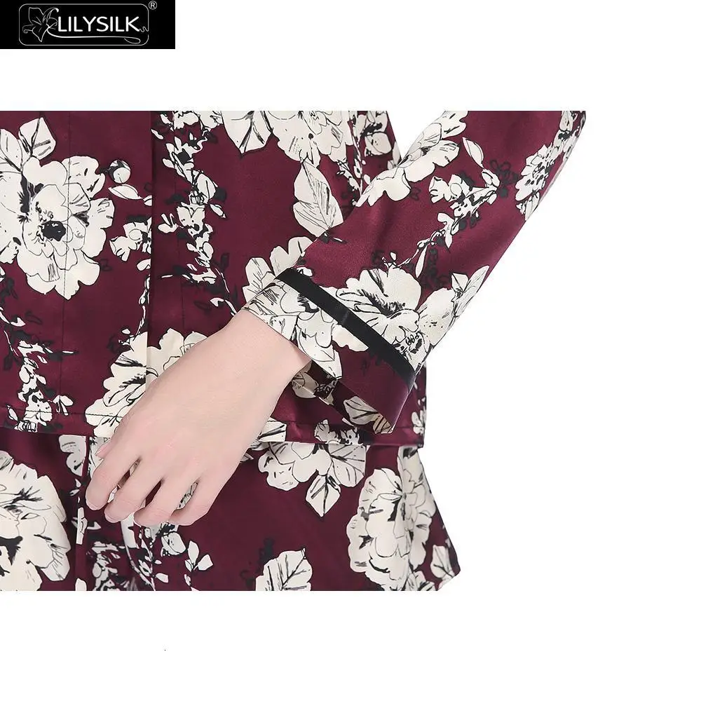 LilySilk шелковые пижамы с шортами с длинным рукавом рубашка набор женщин пижамы 19 Momme Домашняя одежда Распродажа