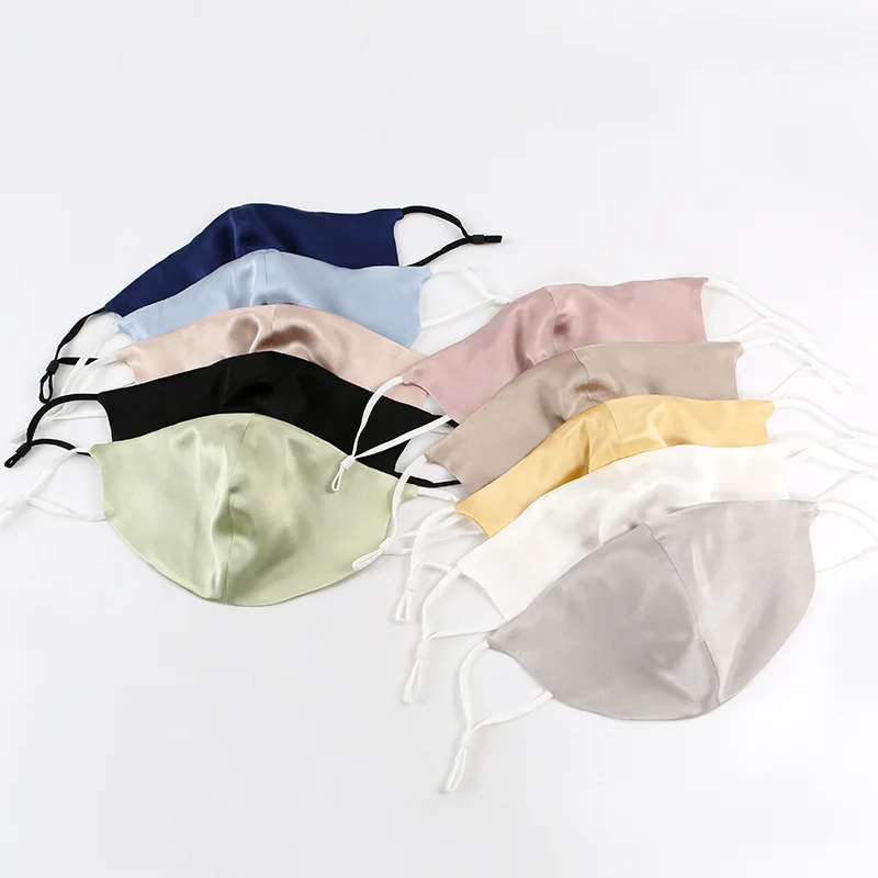 

Fashion Soft Natural Silk Face Mask 2 Layers Thin Silk Masks Outdoor Reusable Washable Sunscreen PM2.5 Dust Mask Adjustable