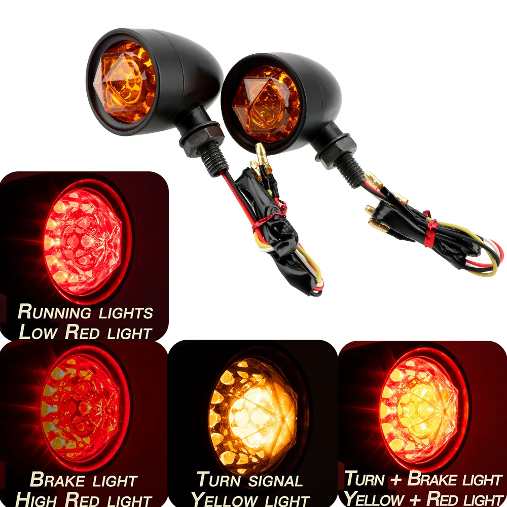 

Retro Bullet Diamond Black Universal Indicator Lamp Light 1 Pair LED Blinker Light Motorcycle Turn Signal