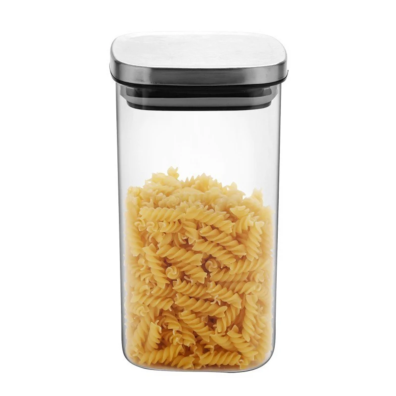 Квадратные стеклянные банки с крышкой из нержавеющей стали для специй сыпучих