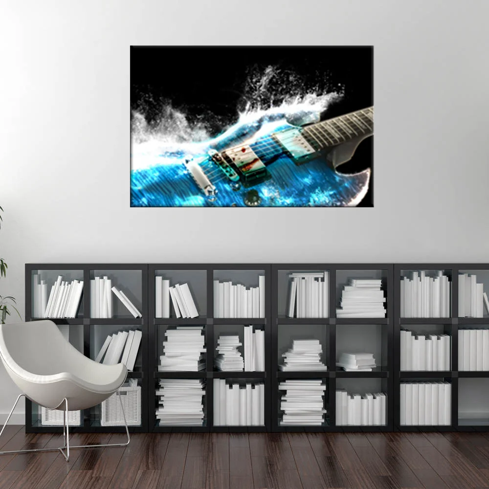 

Modern Artwork Guitar In Blue And Waves Wall Art Picture for Home Decor Poster and Print Music Office Wall Decor Dropshipping