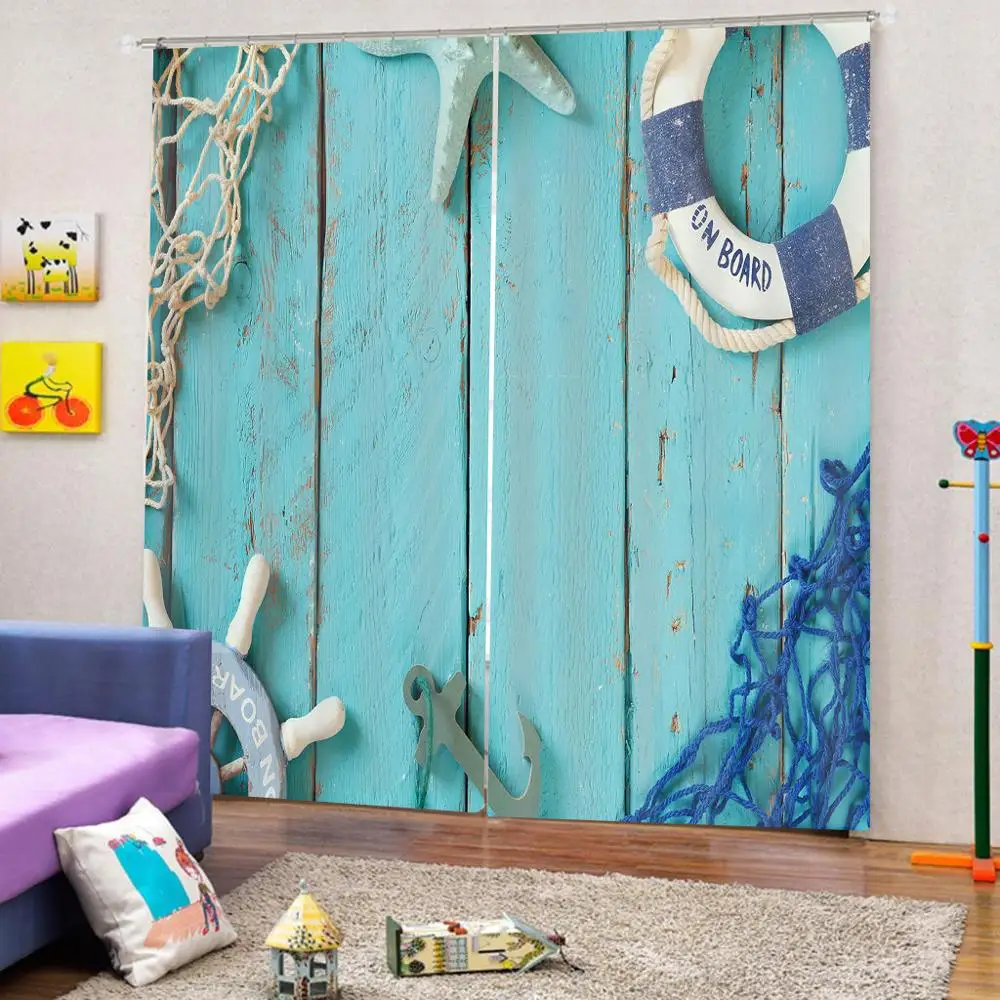 Оригинальные скандинавские голубые Ретро доски с якорем в морском стиле шторы