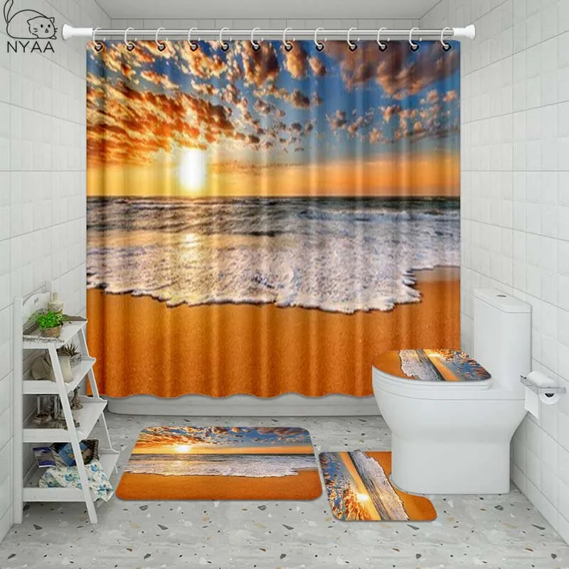 Vixm синий морской пейзаж ванная комната водонепроницаемый набор занавесок для