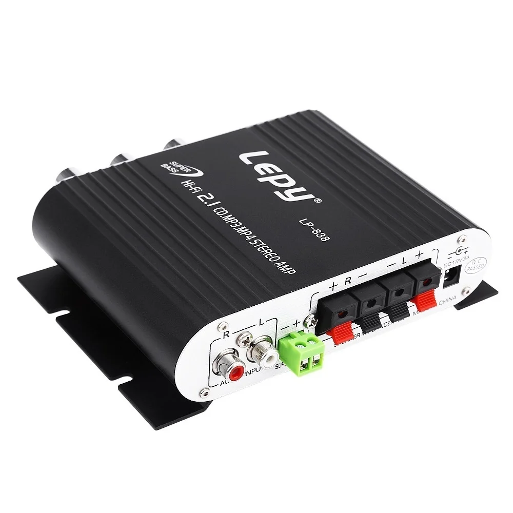 

With 12V3A Power+Audio Cable Lepy LP-838 MINI Digital Hi-Fi Car Power Amplifier 2.1CH Digital Subwoofer Stereo BASS Audio Player