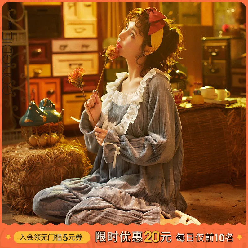 Пижама женская на осень и зиму утепленная флисовая одежда из кораллового флиса