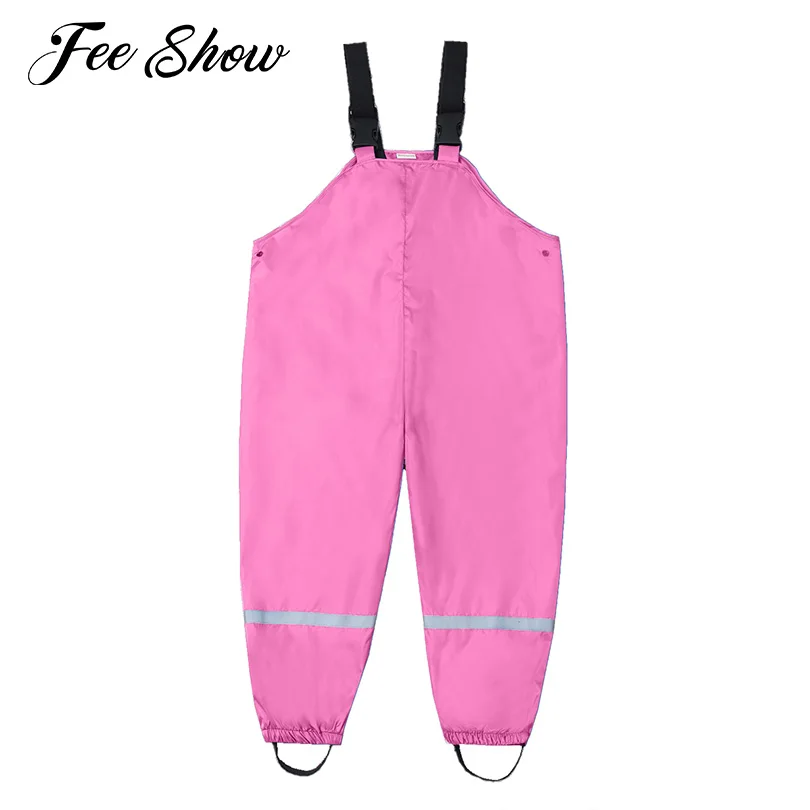 

Kids Girls and Boys Waterproof Suspender Rain Pants Cartoon Print Strriup Rain Bib Overalls Children Rain Suspender Pants