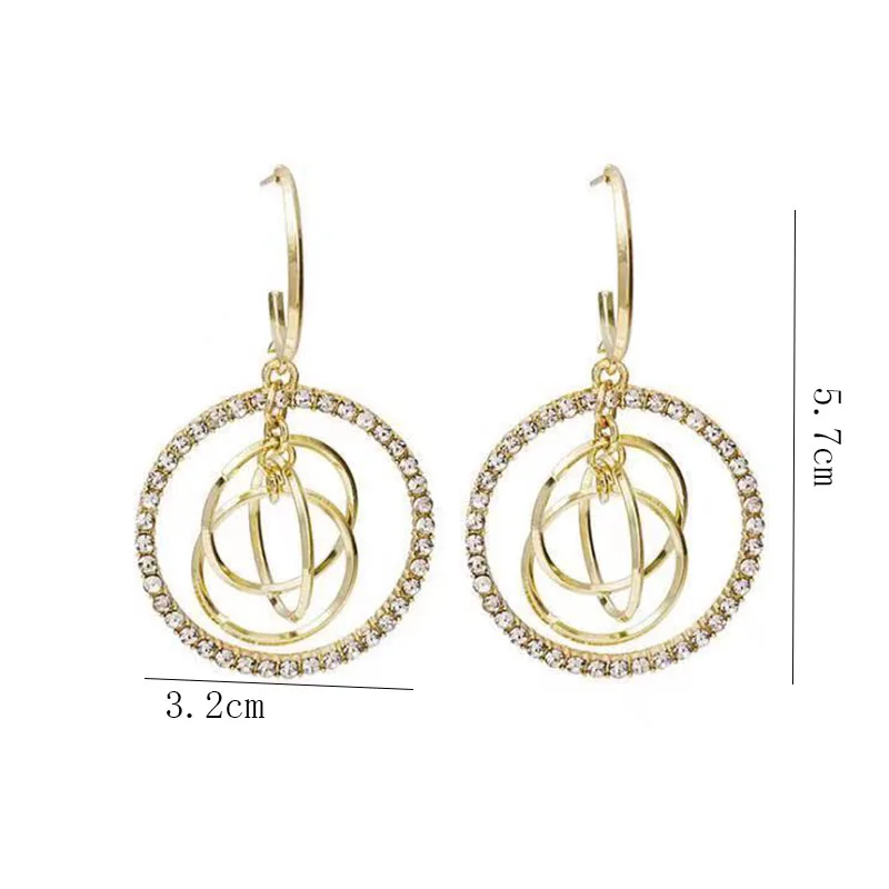 

2021 New Fashion Korean Oversized Three-dimensional Earrings Women Bohemian Golden Round Zircon Wedding Earrings Jewelry Gift
