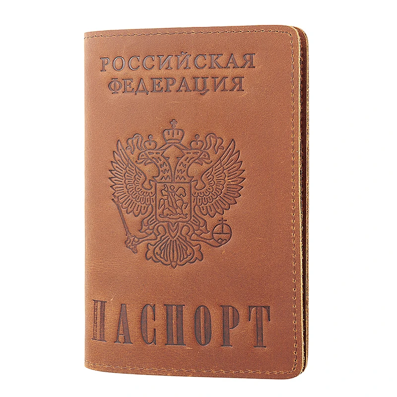 

Russian Federation and CCCP Genuine Leather Passport Cover Retro Business Card Holder Men Credit Card ID Holders
