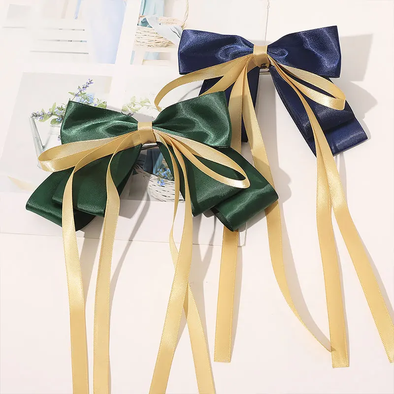 Атласная заколка для волос с большим бантом трехслойная Шпилька бант Длинная