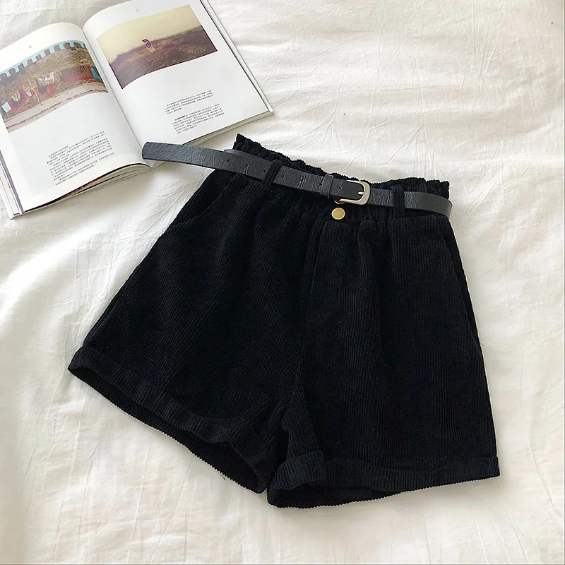 Винтажные осенние женские повседневные шорты с высокой талией и широкими