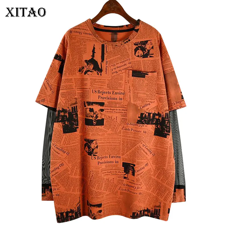 XITAO модная блуза размера плюс пэчворк кружевная с буквенным принтом имитация