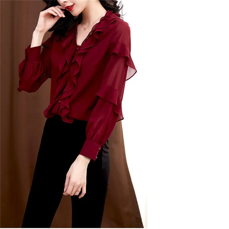 Универсальная нежная однотонная Корейская Офисная Женская блузка HziriP 2020