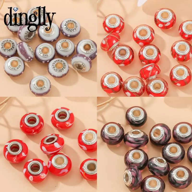 

Бусины Dinglly 10 шт./лот из красного стекла с узором из бусин с большими отверстиями, оригинальные бусины для браслета, ожерелья, «сделай сам», а...