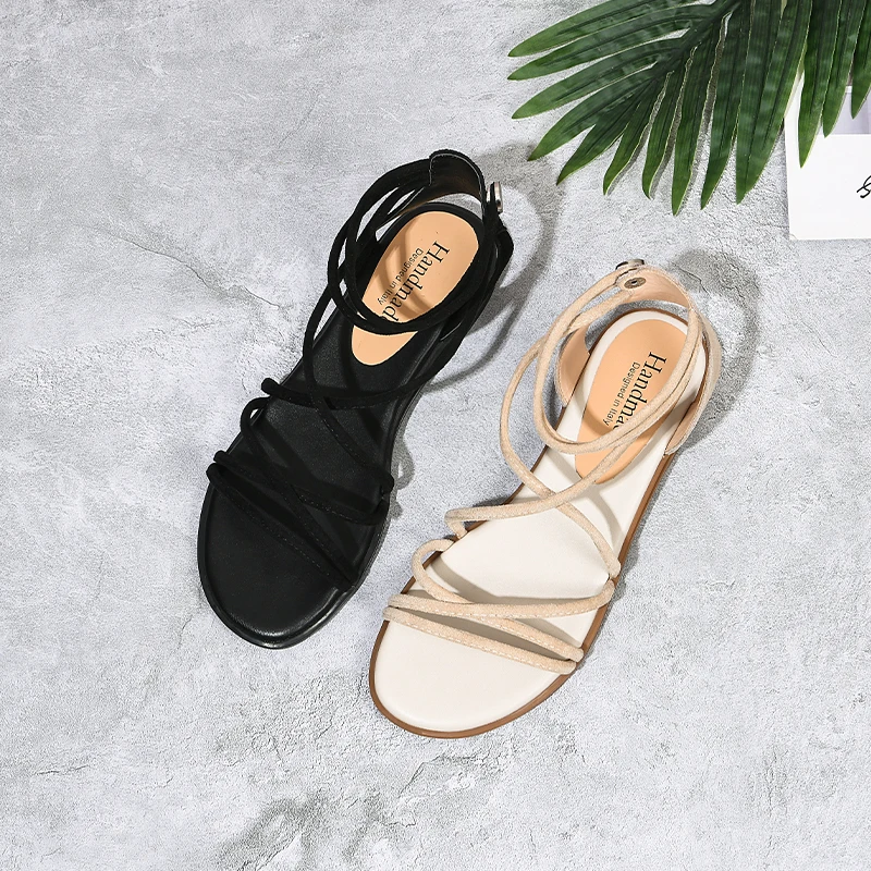 

SKLFGXZY Summer Brand Women's Shoes Women Fashion Sandals Black Genuine Leather Comfortable Cowhide Sandals