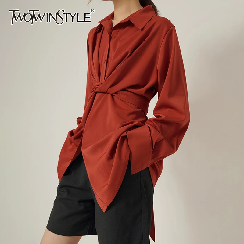 Женская блузка TWOTWINSTYLE свободная туника с длинным рукавом и отложным воротником
