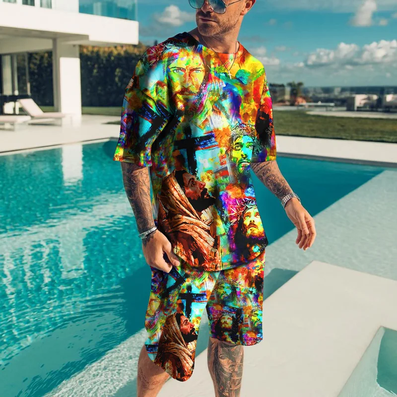 Новинка лета 2022 Мужская модная футболка с коротким рукавом и шорты костюм из двух