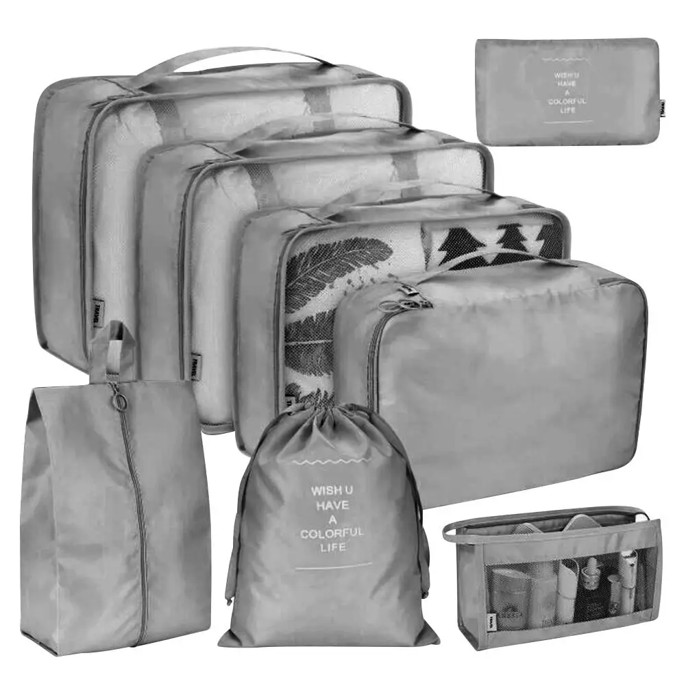 Gray Дорожная сумка, чемодан, упаковка, кубики, органайзер, 8 шт./компл., сумки для хранения багажа, для одежды, косметическая обувь, дорожные органайзеры, сумки - Цвет: Gray