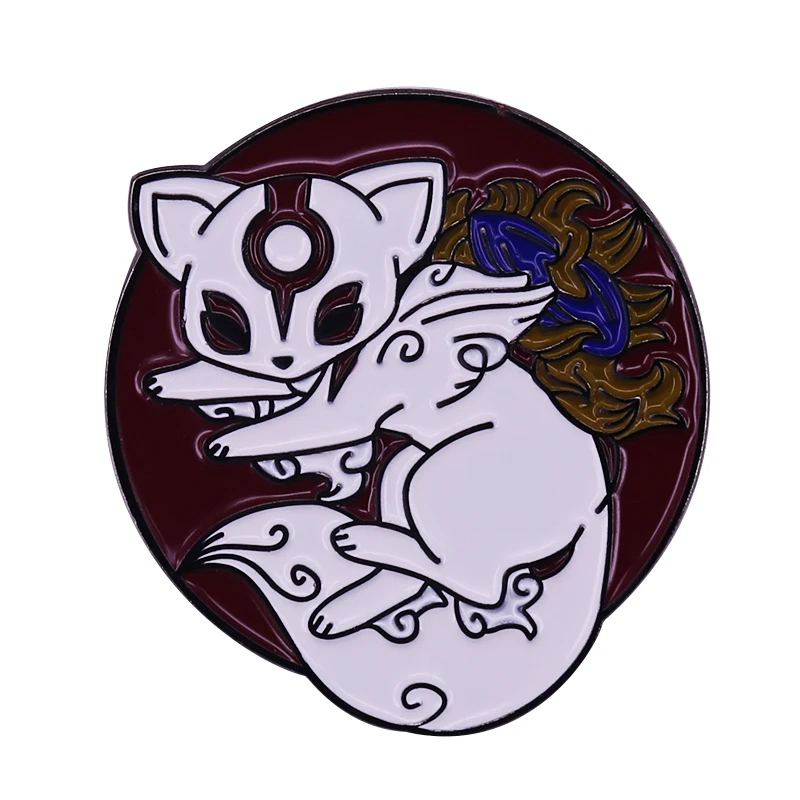 Фото Okami Amaterasu милый Chibi Pin Sun богиня белый значок с волком японские поклонники видеоигр