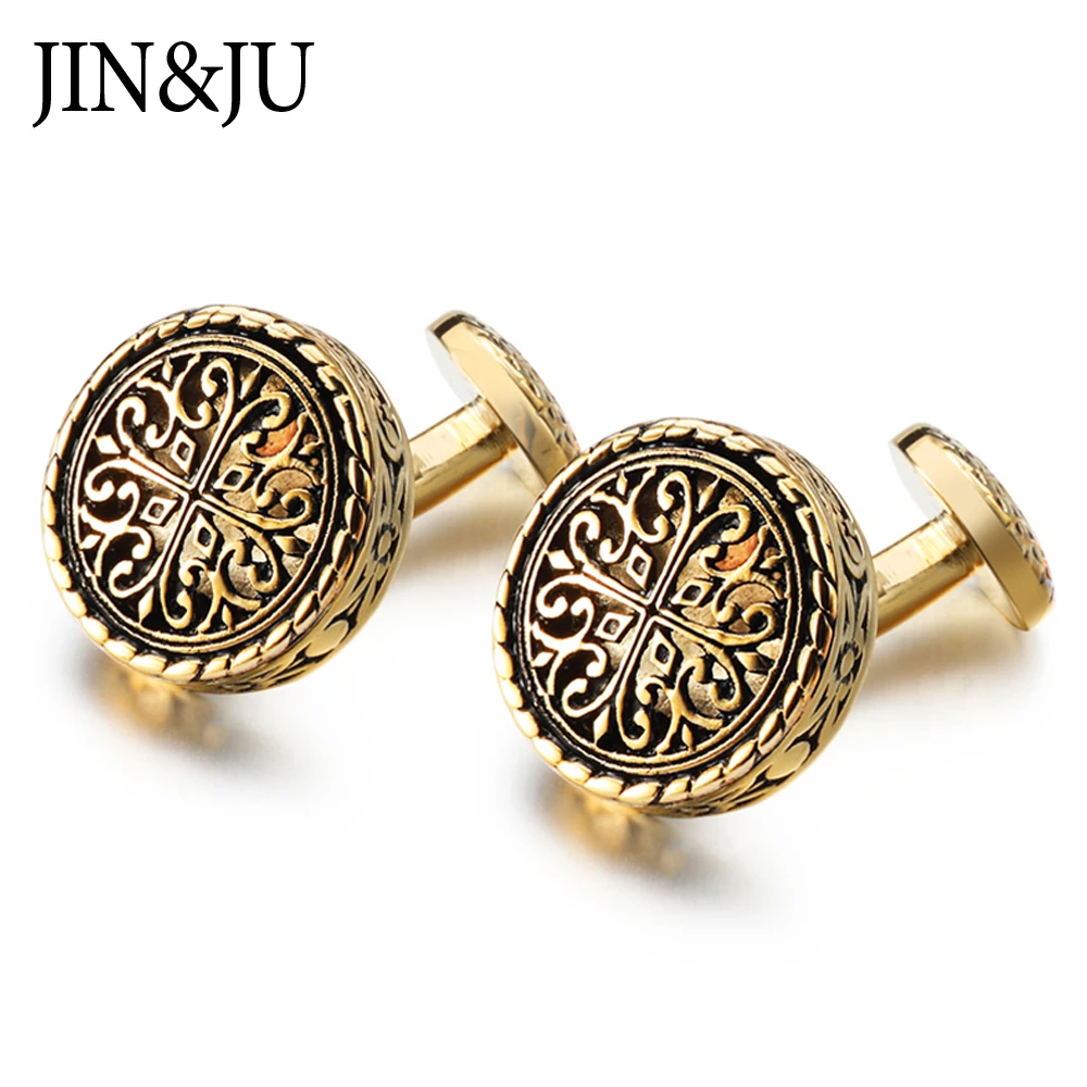 

JIN&JU Gold Color Vintage Cufflinks For Mens Wedding Cuff Links Luxury Jewelry Spinki Do Mankietów Gemelos Para Hombre Camisa