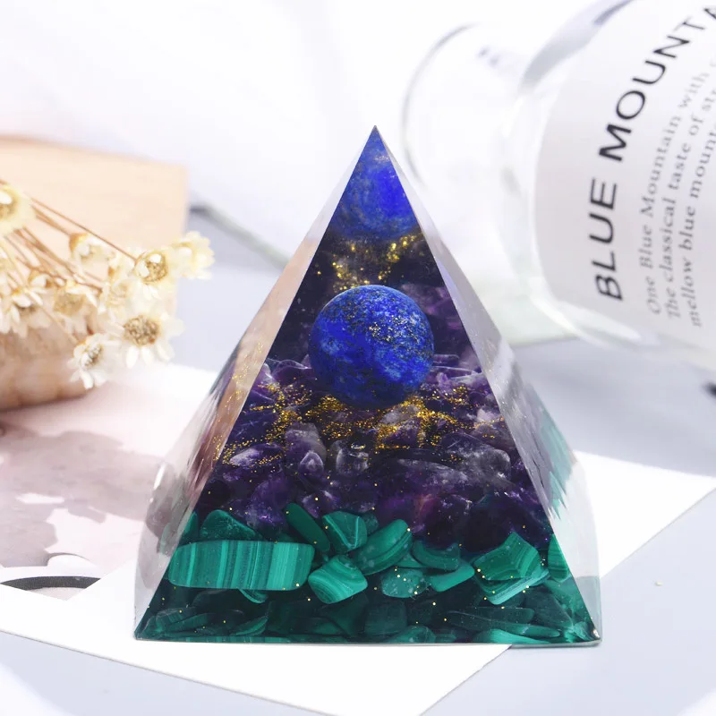 

60mm Handmade Malachite Amethyst Sphere Green Quartz Orgonite Crystal Pyramid Home Decoration Christmas Gift