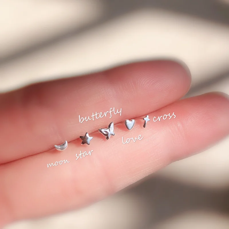 Женские маленькие серьги-гвоздики из серебра 925 пробы со звездами луной